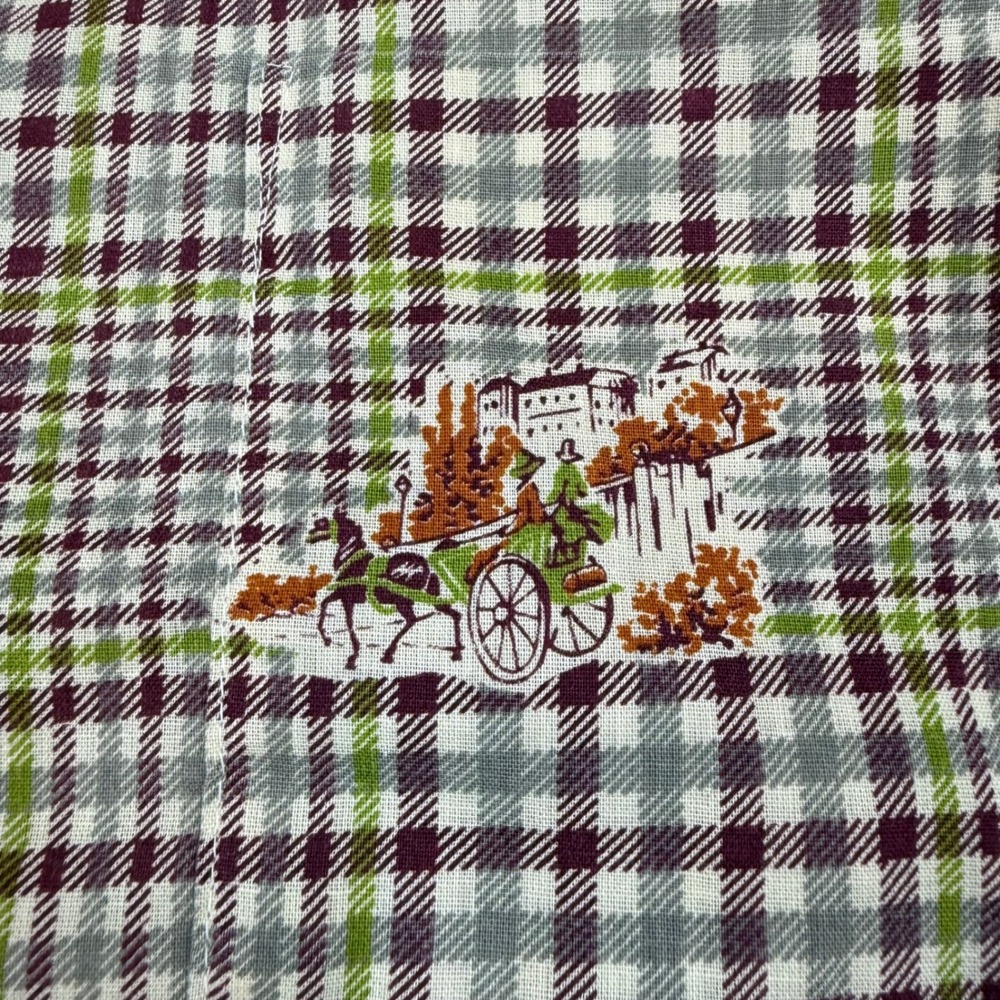 Vintage HIS Mens XL‎ Plaid Horse Carriage Print Button Up Shirt Tru Taper Fit - Picture 3 of 6